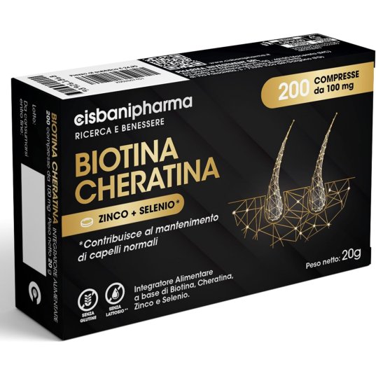 Biotina Cheratina CISBANI PHARMA - Integratore Capelli e Rinforzante Unghie, con Zinco e Selenio - 200 Compresse da 100 mg