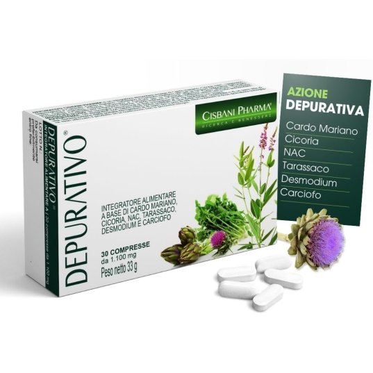 DEPURATIVO CISBANI PHARMA 30 COMPRESSE - Integratore per depurare e per la funzione epatica - SCADENZA 30.11.26