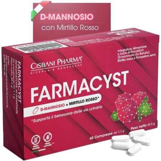 Farmacyst CISBANI PHARMA - Integratore Vie Urinarie D-Mannosio, Mirtillo rosso e Semi di Pompelmo - 45 compresse