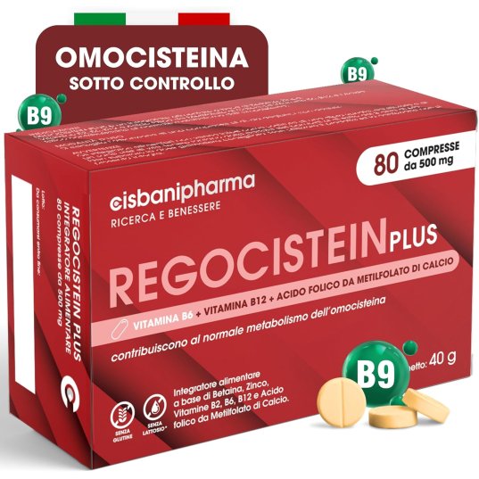 Regocistein Plus 80 compresse - integratore Vitamina B12, Acido Folico da Metilfolato di Calcio, Betaina e Zinco per il normale metabolismo dell’omocisteina